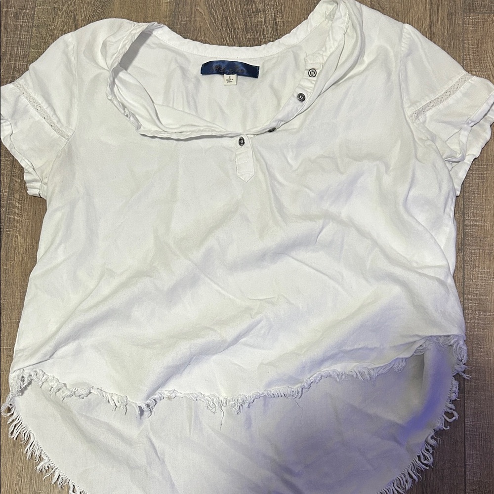 Blue Rain Ivory Short Sleeve Tee with Frayed Hem